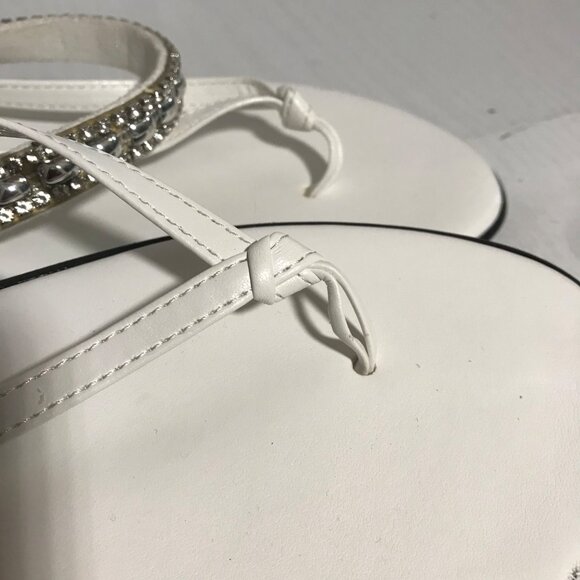 ITALIAN SHOEMAKERS Sandals White Wedge Size 8 Womens Rhinestone Embellished - Picture 9 of 9